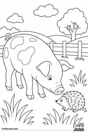 Pig meeting a hedgehog in the field