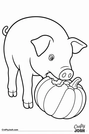 Pig munching a big pumpkin