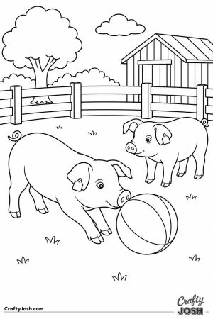 Pig pushing a ball around its pen