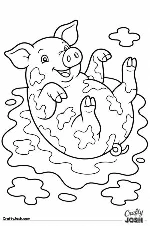 Pig rolling in a muddy puddle