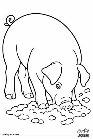 Pig rooting in the ground with its snout