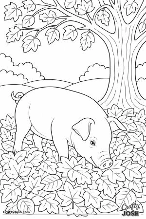 Pig snuffling through autumn leaves