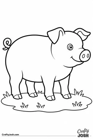 Pig standing side on with a curly tail