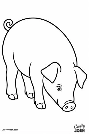 Pig walking with its snout down sniffing