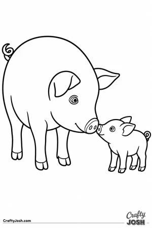 Piglet and mother pig touching snouts