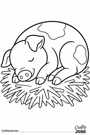 Piglet asleep in the straw