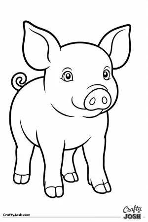 Piglet standing with its tail in a curl
