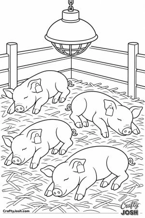 Piglets asleep under a warm lamp
