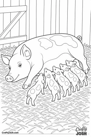 Piglets feeding in a row from their mother