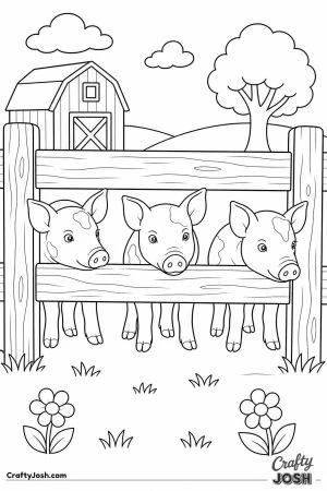 Piglets peeking through a wooden fence