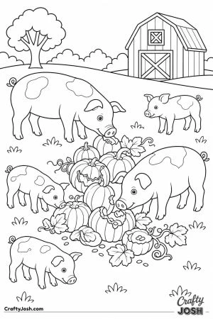 Pigs eating leftover pumpkins