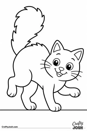 Playful black cat with an arched back