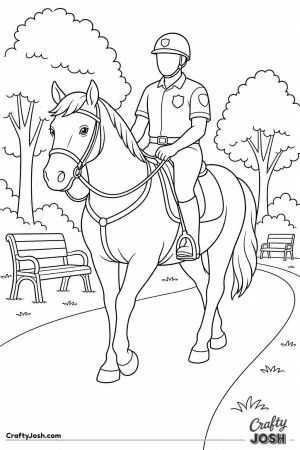 Police horse and rider on patrol in the park