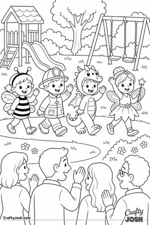 Preschool costume parade around the playground