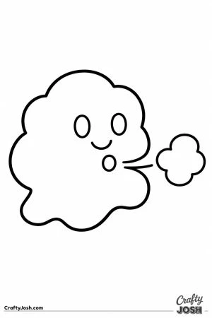 Puffy cloud shaped ghost blowing a gentle boo