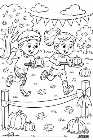 Pumpkin balancing relay race on spoons