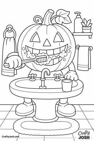 Pumpkin brushing its teeth at the bathroom sink
