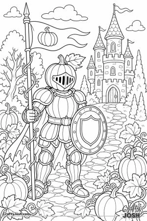 Pumpkin knight with a shield and banner