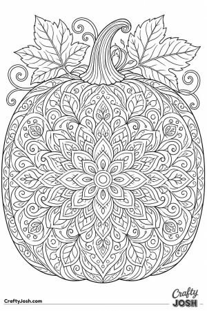 Pumpkin mandala with leaf and vine patterns