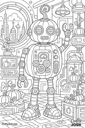 Pumpkin robot with gears and an antenna