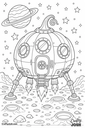 Pumpkin spaceship landing on the moon