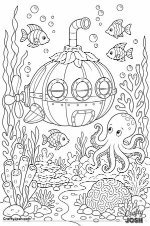 Pumpkin submarine exploring the seabed
