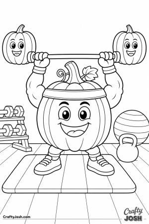 Pumpkin weightlifter lifting a barbell of mini pumpkins