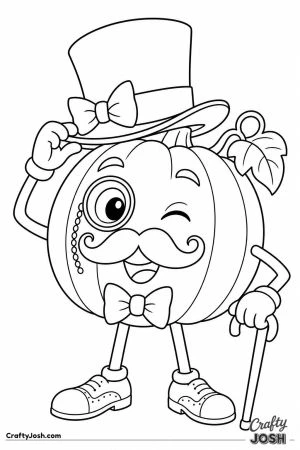 Pumpkin with a curly mustache and a top hat