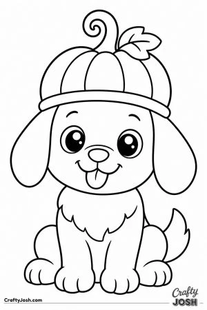 Puppy wearing a pumpkin hat