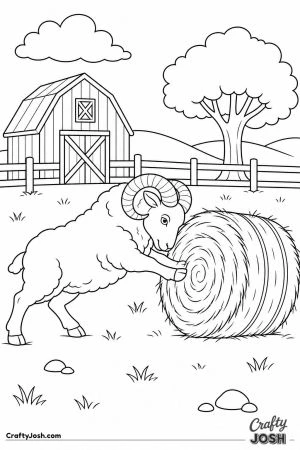 Ram butting a hay bale