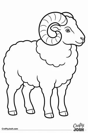 Ram with big curly horns