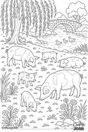Riverside meadow with pigs and willows