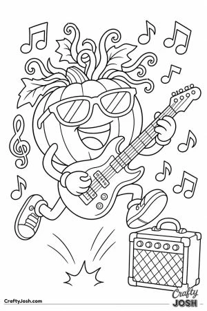 Rock star pumpkin playing an electric guitar