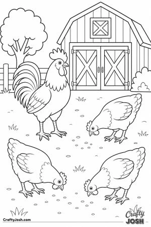 Rooster and hens in the farmyard