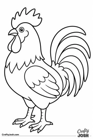 Rooster with a tall comb and long tail feathers