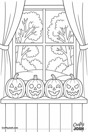 Row of jack o lanterns on a windowsill