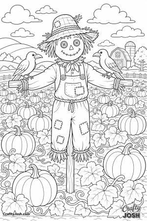 Scarecrow standing guard over the pumpkin field