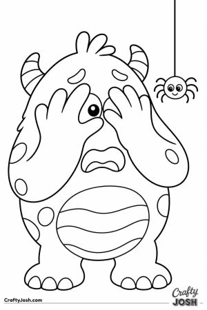 Scared monster peeking through its hands