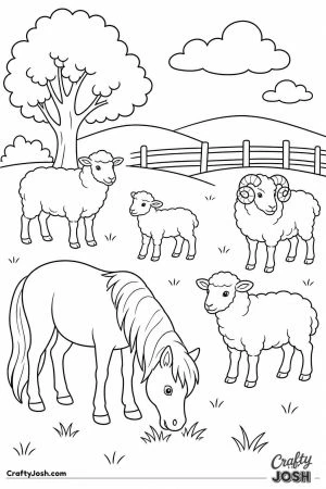 Sheep and a pony sharing a field