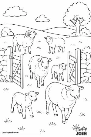 Sheep and lambs going through a gate