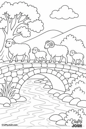 Sheep on a bridge over a stream