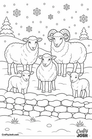Sheep sheltering behind a wall in the snow