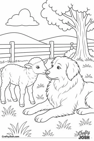 Sheepdog and lamb friends