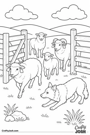 Sheepdog herding sheep into a pen