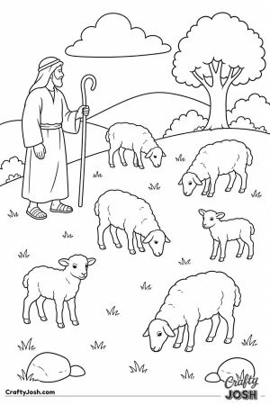 Shepherd with a crook watching the flock