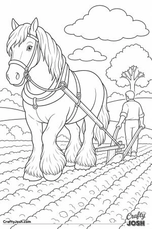 Shire horse pulling a plough across a field