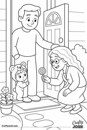 Shy toddler peeking from behind dads legs at a door