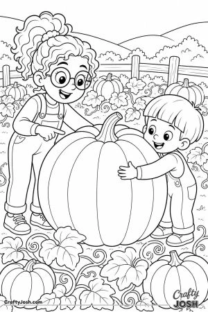Siblings choosing the biggest pumpkin in the patch