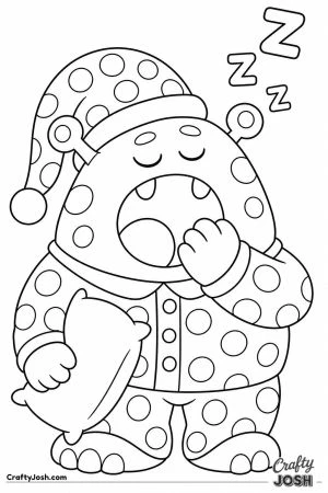 Sleepy monster yawning in pajamas