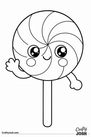 Smiling lollipop character waving